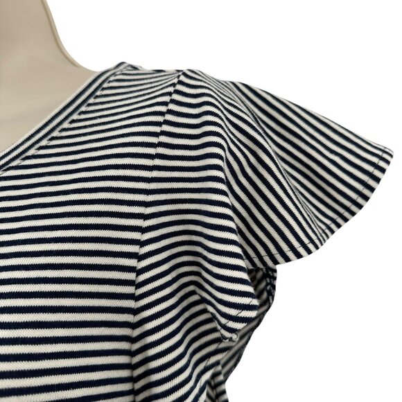 Gap Flutter Sleeve Midi Dress Navy Stripe Preppy Classiccore Knit Tie Medium - Picture 6 of 9